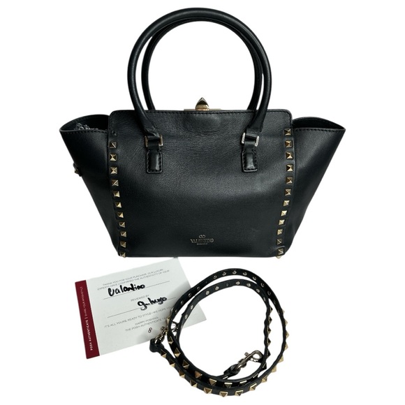 VALENTINO GARAVANI Grained Calfskin Small Rockstud Tote Black ~Authentic - Picture 4 of 14